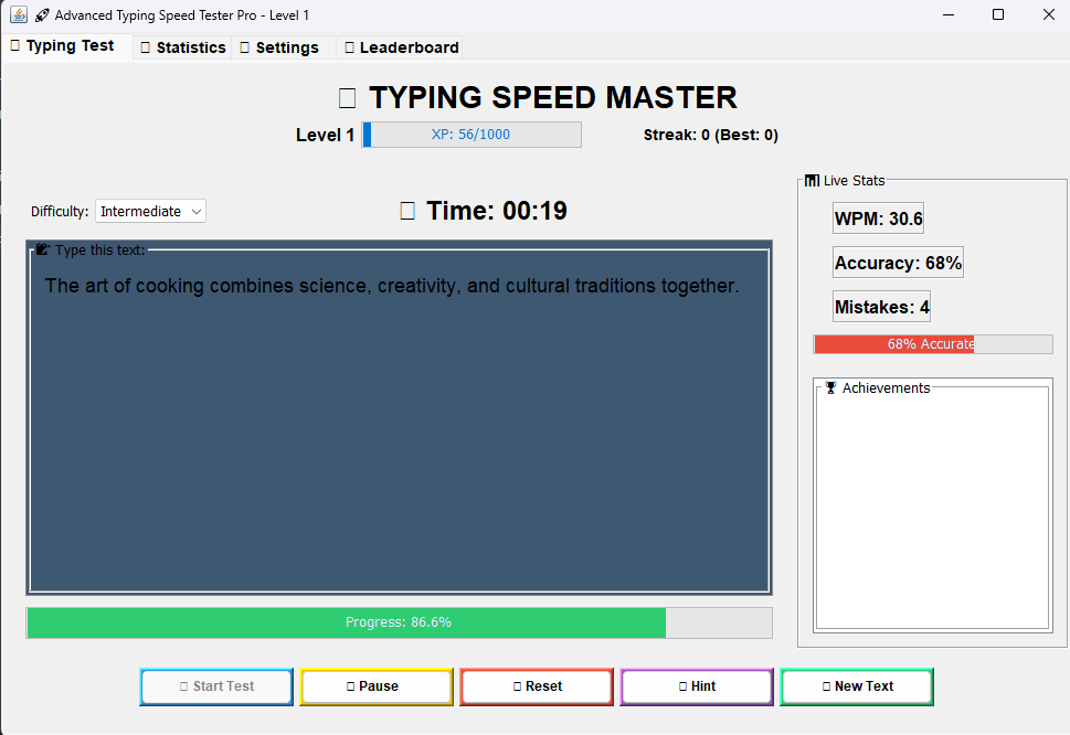 Typing Speed Tester Pro Screenshot